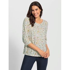 T-Shirt À Manches 3/4 50% Coton - - Écru-Olive Imprimé