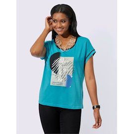 T-Shirt À Encolure Ronde 50% Modal - - Turquoise Imprimé