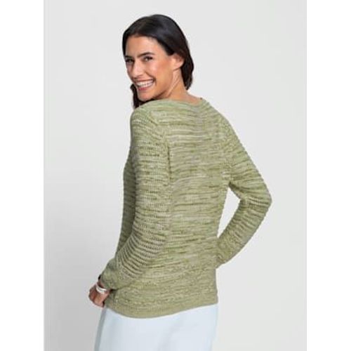 Pull Motif Ajouré Intégral - - Vert Tilleul - Écru Chiné