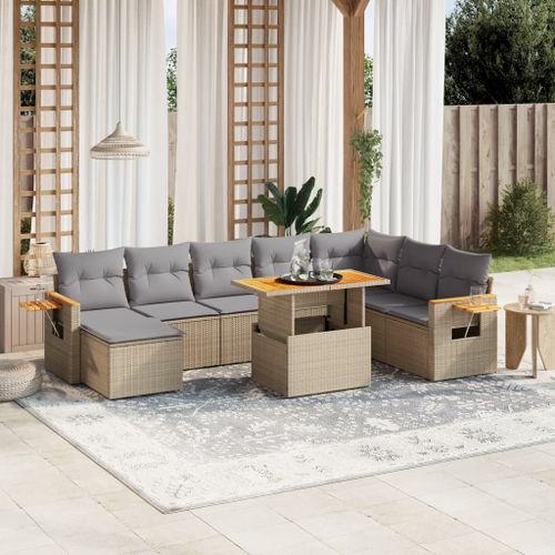 Vidaxl Salon De Jardin Avec Coussins 8 Pcs Beige Résine Tressée