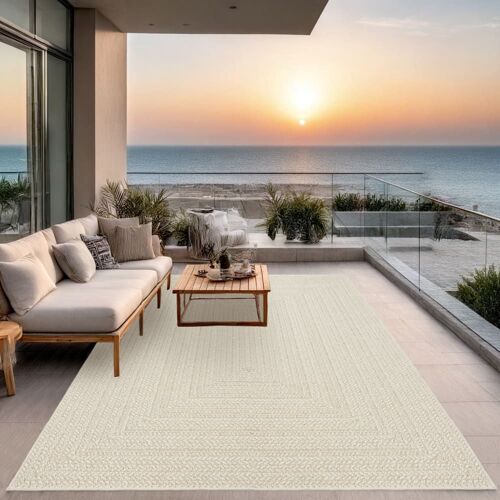 Tapis Extérieur Jute Uni Intempéries - Crème - 120 X 170 Cm