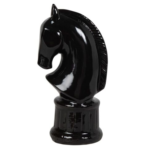 Statuette pion d'échecs cavalier en porcelaine noire H25