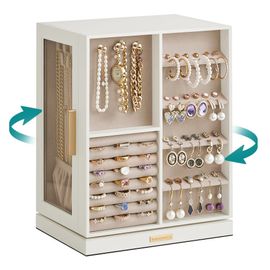 Boîte à bijoux pivotante sur 360° avec 5 tiroirs design ouvert blanc