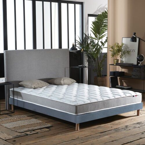 Ensemble matelas mémoire forme sommier bleu 140x190