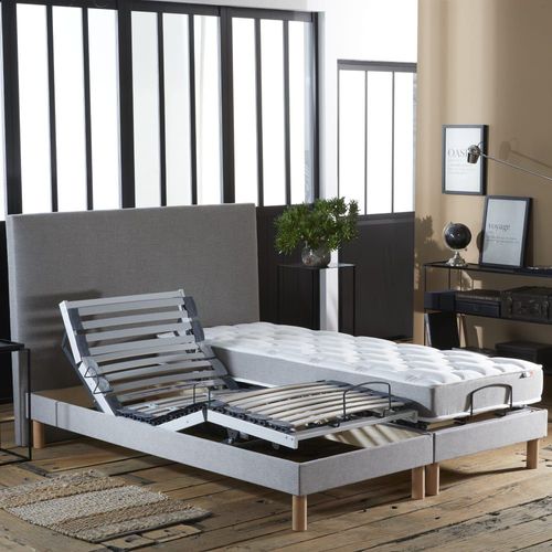 Sommier électrique et matelas mémoire forme gris clair 2x90x200