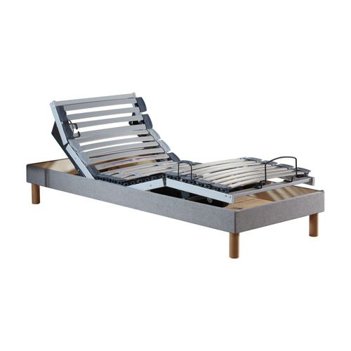 Sommier électrique matelas 100% latex gris clair 90x190