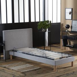 Sommier électrique gris clair et matelas mémoire forme 90x190