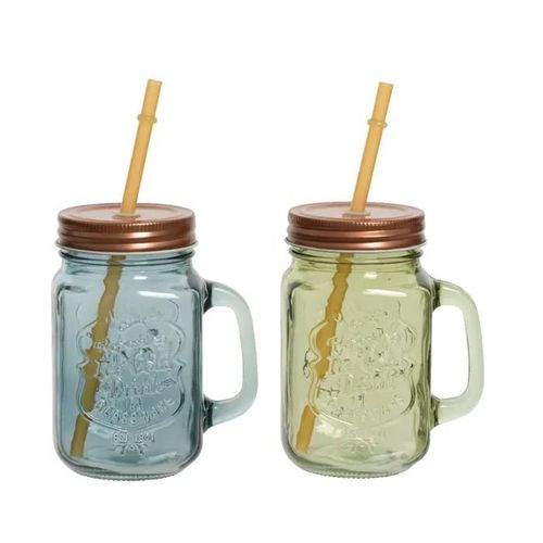 1 Bicchiere A Forma Di Barattolo Con Cannuccia Assortito Bar Aperitivo