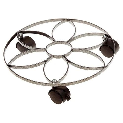 SOTTOVASO CON 3 RUOTE IN ACCIAIO DECORAZIONE FIORE 30CM PER PIANTE E FIORI
