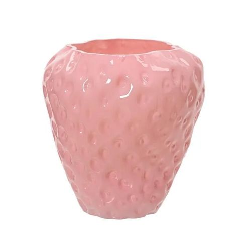 Vaso In Vetro D19cm A Forma Di Fragola Rosa