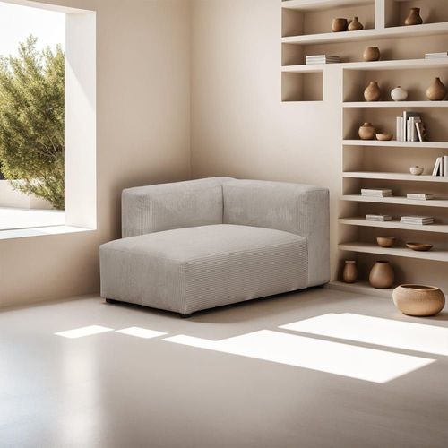 Méridienne D'angle À Gauche Modulable En Velours Côtelé Taupe