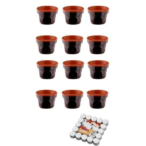 Offerta 12 Fornellini Bagna Cauda Cm 14 Bruna Terre D'umbria + 50 Candele T-Light In Omaggio