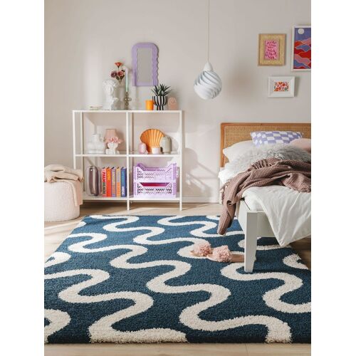 Tapis À Poils Longs Bleu 160x230