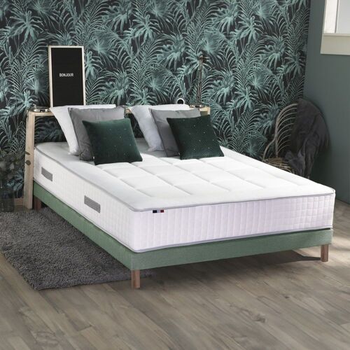 Pack matelas ressort 7 zones sommier oreiller couette 160x200