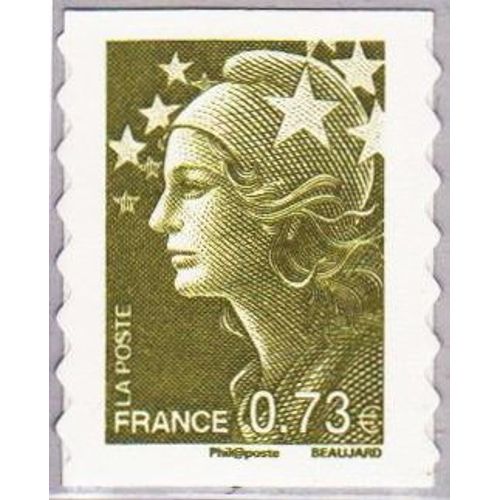 France 2009, Très Beau Timbre Neuf** Luxe Autoadhésif Yvert 286, Marianne De Beaujard Ou Marianne De L'Europe 0.73 Euro Vert Olive.