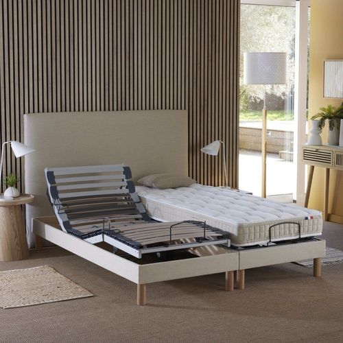Sommier électrique matelas 100% latex beige 2x70x190