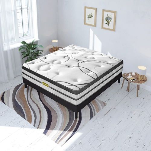 Ensemble matelas à Ressorts ensachés et sommier en kit noir 90x200