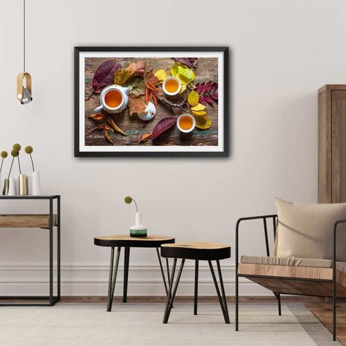 Affiche cuisine feuille de thé avec cadre noir 60x40 cm
