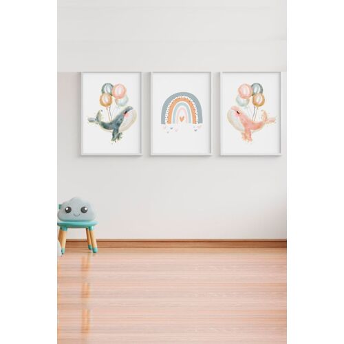 Pack encadré bois blanc impression baleines 43X33 cm
