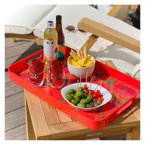 Plateau De Service Rouge Mélamine 53 X 34 X 5 Cm