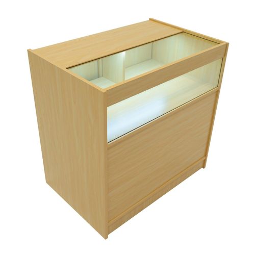 Comptoir De Vente En Mdf Érable Led Blancs Intégrés B900 3 Étagères Portes Coulissantes Verouillables Rangement Commerciale Vitrine En Verre Acceuil Réception Bureau Vêtements Bijoux [2 Clés Inclus]