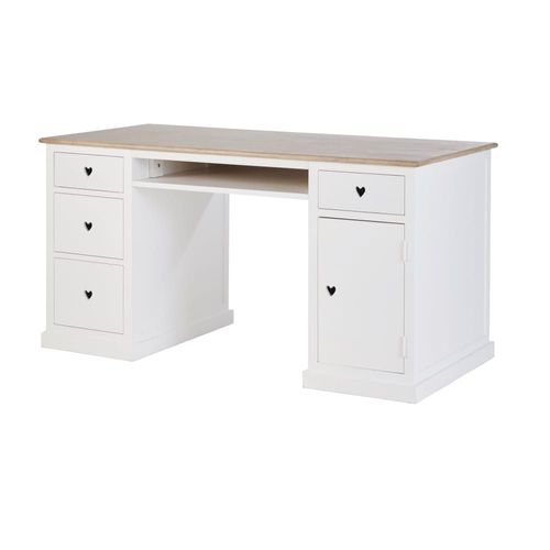 Bureau 4 Tiroirs 1 Porte Blanc