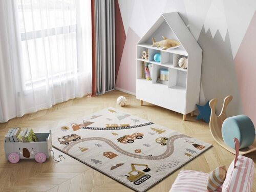 Tapis Enfant Circuit Voiture Blanc, 120x170 Cm