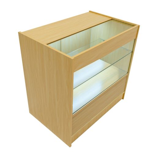 Comptoir De Vente En Mdf Érable Led Blancs Intégrés C900 3 Étagères Portes Coulissantes Verouillables Rangement Commerciale Vitrine En Verre Acceuil Réception Bureau Vêtements Bijoux [2 Clés Inclus]
