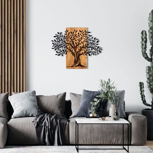 Décoration murale 72x58cm arbre bois naturel et métal noir