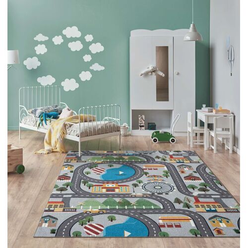 Tapis Enfant Moderne Football, Gris, 120 X 160 Cm