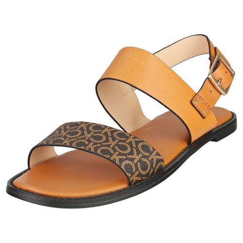 Calvin Klein Almond Flat Mono Mix Femme Sandals De Marche Cognac