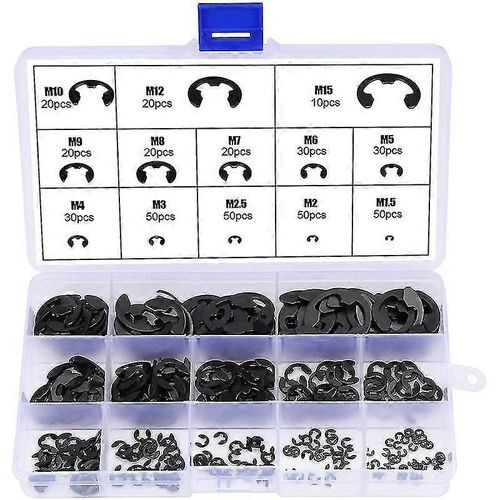 E-Clip Circlip Anneau de retenue externe E-Clip Circlip Kit d'assortiment (taille 13,400 pièces