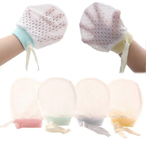 Baby Boy Girl No Scratch Silk Cotton Mittens Mesh Respirant Gants À Cordon Coulissant 4 Pack (Mitaine À ?Illets)