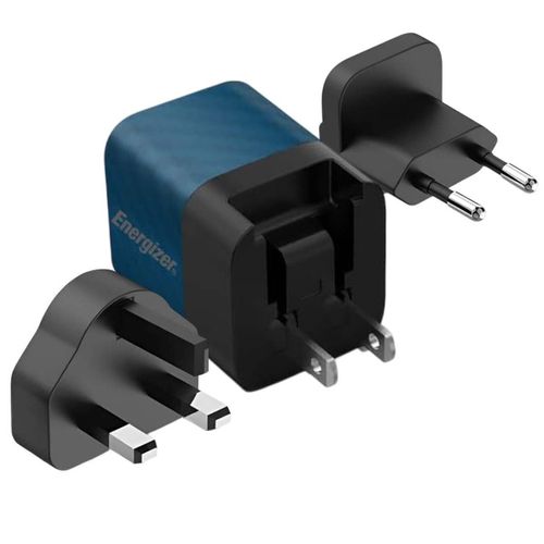 Chargeur Secteur GaN 4A USB-C 20W Multiprise EU / UK / US ENERGIZER Noir / Bleu