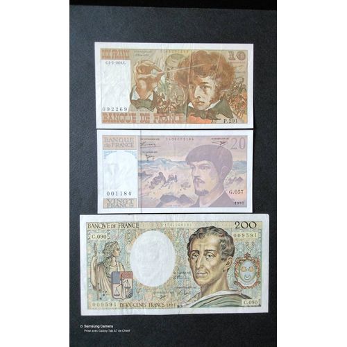 Lot: 3 Billets De Banque Bdf 200fr Montesquieu & 20fr Debussy & 10fr Berlioz En Bon État