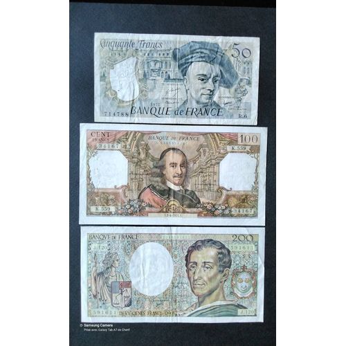 Lot : 3 Billets De Banque : 200fr Montesquieu & 100fr Corneille & 50fr Quentin De La Tour En Très Bon État