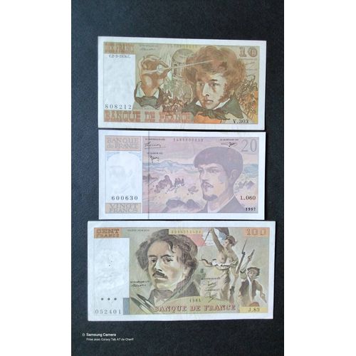 Lot De 3 Billets De Banque En Très Bon État De : 100fr Delacroix & 20fr Debussy & 10fr Berlioz