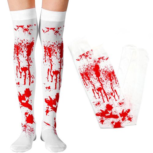 Femmes Bas Chaussettes Hautes Pour Halloween Cosplay Costume, 1 Paires Faux Tube De Sang Zombie Écolière Halloween Déguisement, Dames Bas Tachés De Sang Halloween Cosplay Costume (83cm)