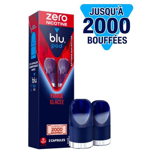 Blu Bar Pod - Lot de 2 Capsules de e-liquide saveur Fraise Glacée pour cigarette électronique Blu Bar Kit - Sans Nicotine - 1000 bouffées, 2 ml