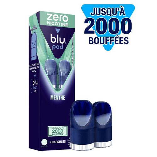 Blu Bar Pod - Lot de 2 Capsules de e-liquide saveur Menthe pour cigarette électronique Blu Bar Kit - Sans Nicotine - 1000 bouffées, 2 ml