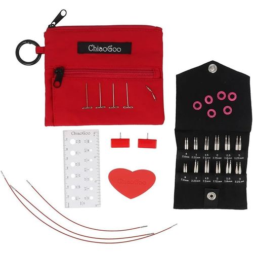 Chiaogoo Twist Shorties Pochette Tissus Rouge De 12m X 10cm D'Aiguilles Circulaires Interchangeables En Acier, Comprend: 12 Paires D Aiguilles Interchangeables Lace, 3 Câble Red, Marqueurs De Mailles