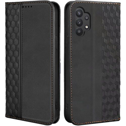 Coque Pour Samsung Galaxy A32 5g, Housse Flip Case Cuir Synthétique Noir Avec Motif Mosaïque - Booling