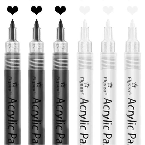 Stylos De Peinture Acrylique, Paquet De 6 Marqueurs De Peinture Noir Blanc, Stylos De Peinture Compatibles Avec La Peinture Rupestre Pierre En Céramique Gla