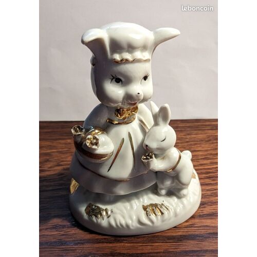 Figurine Vintage Maman Lapin Et Son Bébé En Porcelaine