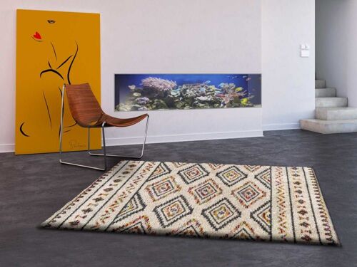 Tapis Shaggy Ethnique Beige/Multicolore 133x190 Cm