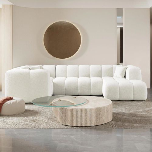 Canapé Panoramique 6 Places En Effet Peau De Mouton Beige