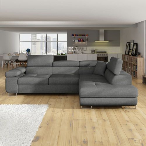Canapé D'angle Droit Convertible 6 Places En Tissu Gris