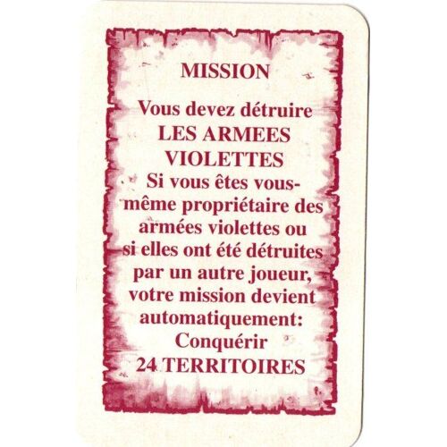 Carte Vous Devez Détruire Les Armées Violettes Pour Completer Votre Jeu Risk La Conquète Du Monde.