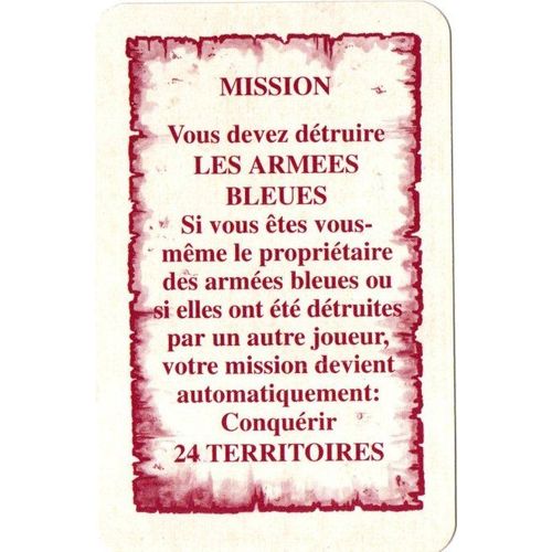 Carte Vous Devez Détruire Les Bleues Rouges Pour Completer Votre Jeu Risk La Conquète Du Monde.