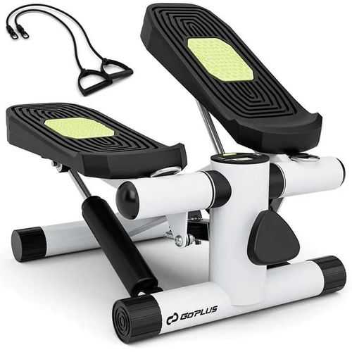 Mini Stepper 2 En 1 Costway Charge Hydraulique 100 Kg Bandes De Résistance Hauteur Réglable,Pédales Antidérapantes Écran Lcd Blanc